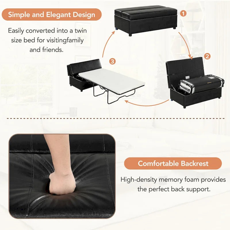 Twin Size Folding Ottoman Sleeper Bed with Mattress