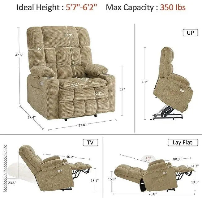 Dual Motor Power Lift Recliner Chair with Massage and Heat - Large Wide