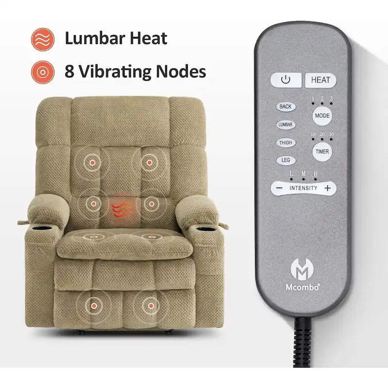 Dual Motor Power Lift Recliner Chair with Massage and Heat - Large Wide