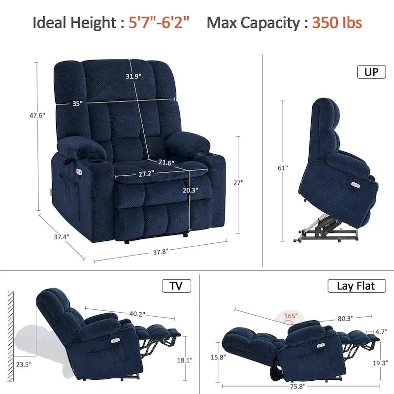 Dual Motor Power Lift Recliner Chair with Massage and Heat - Large Wide
