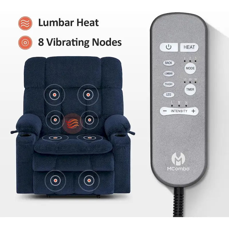 Dual Motor Power Lift Recliner Chair with Massage and Heat - Large Wide