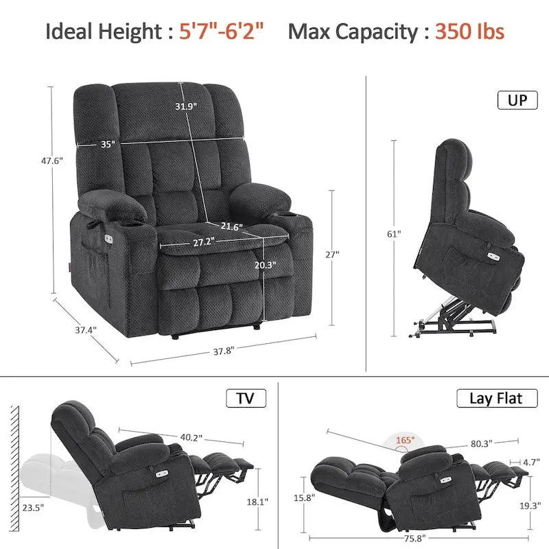 Dual Motor Power Lift Recliner Chair with Massage and Heat - Large Wide
