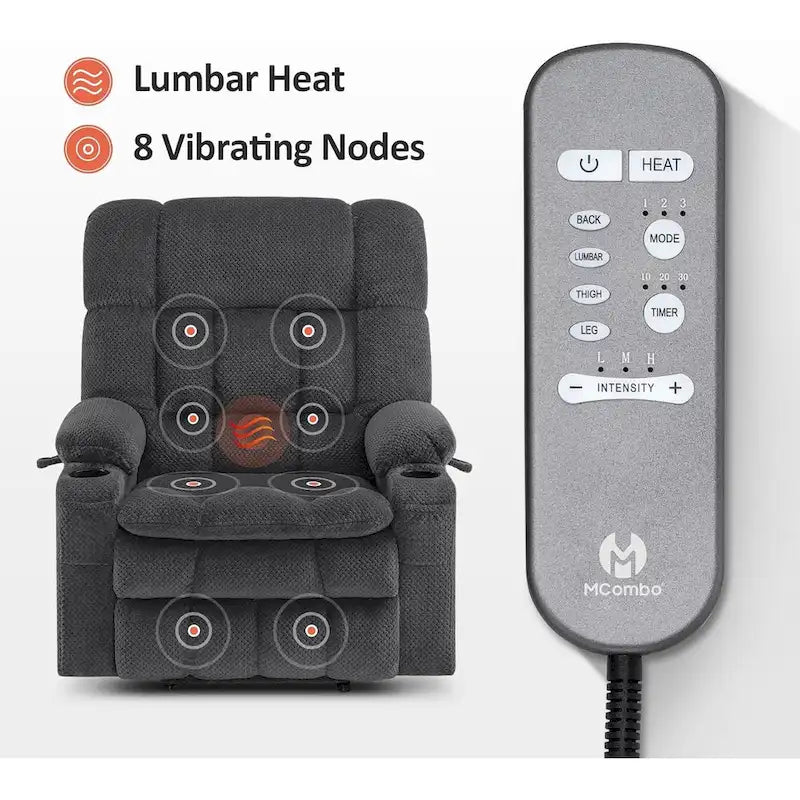 Dual Motor Power Lift Recliner Chair with Massage and Heat - Large Wide
