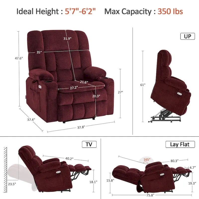 Dual Motor Power Lift Recliner Chair with Massage and Heat - Large Wide