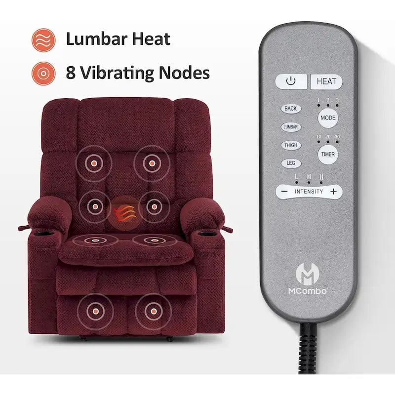 Dual Motor Power Lift Recliner Chair with Massage and Heat - Large Wide