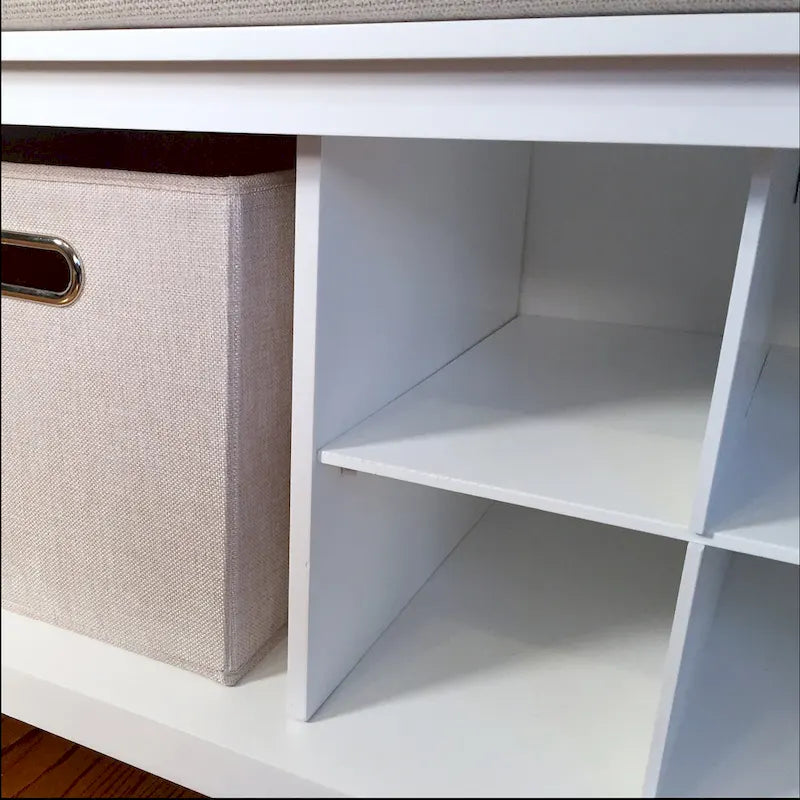 Solid Wood Entryway Bench with 4 Shoe Cubbies - White