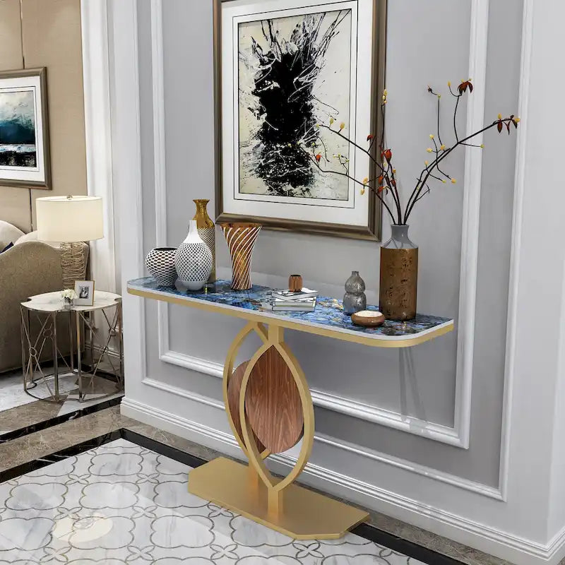 48 Modern Console Marble Table with Gold Base Entryway Living Room - 48x12x31