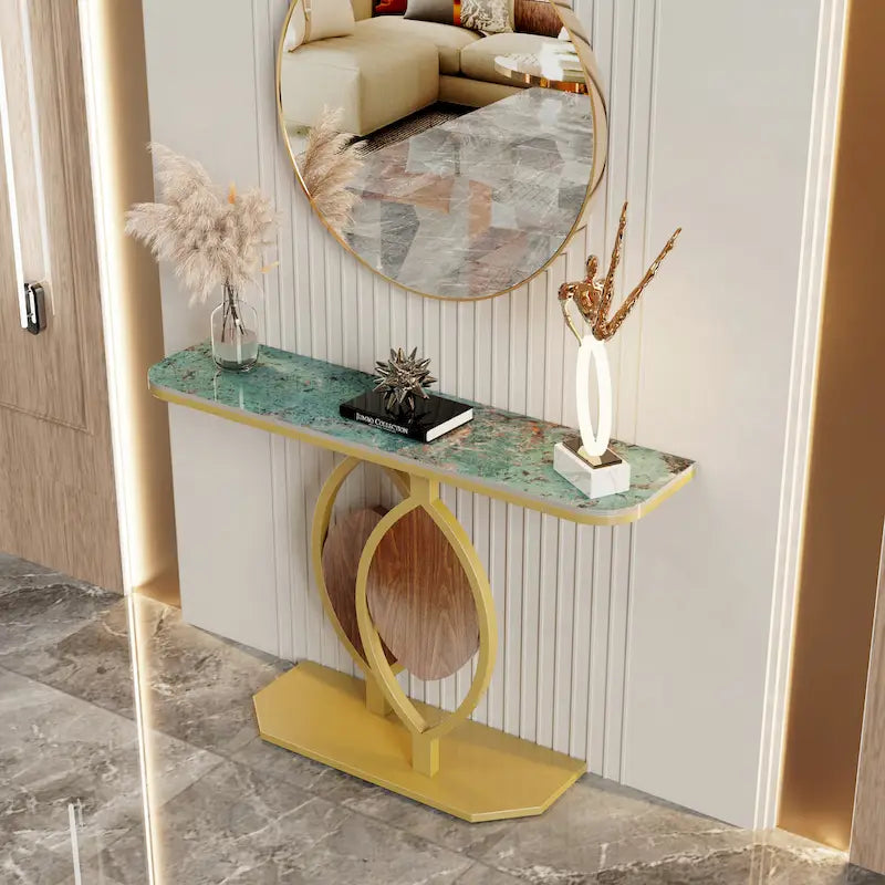 48 Modern Console Marble Table with Gold Base Entryway Living Room - 48x12x31
