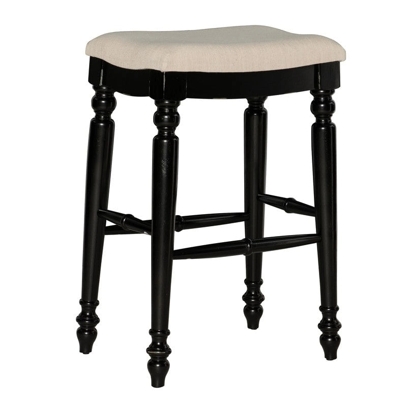 Backless Bar Stool with Turned Legs and Plush Curved Seat