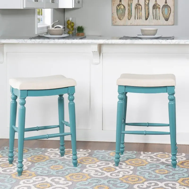 Backless Bar Stool with Turned Legs and Plush Curved Seat