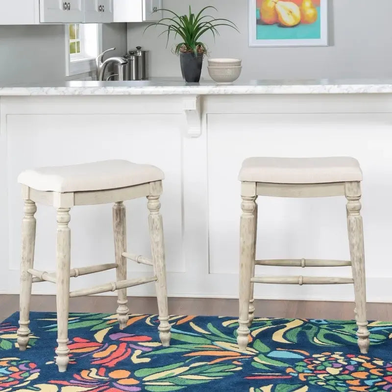 Backless Bar Stool with Turned Legs and Plush Curved Seat