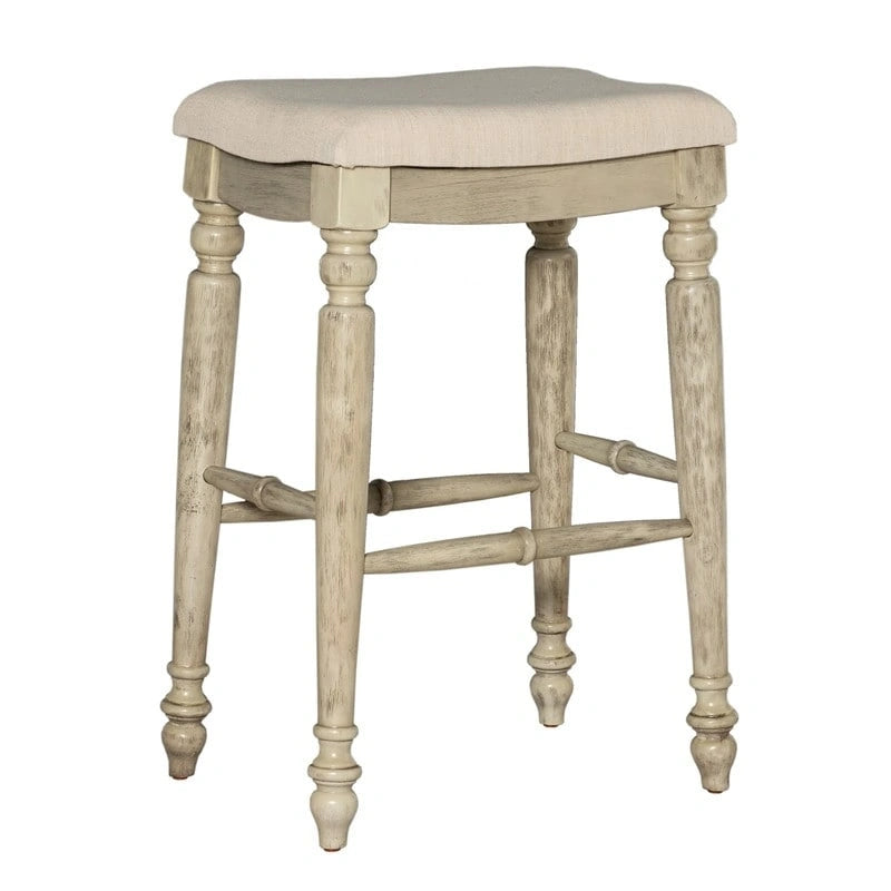 Backless Bar Stool with Turned Legs and Plush Curved Seat