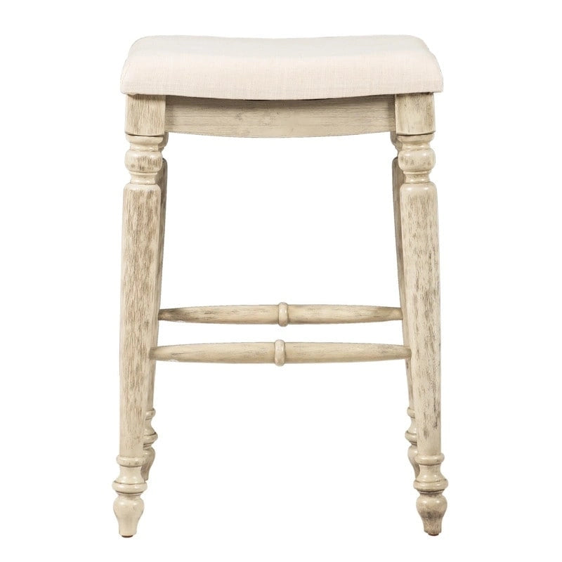 Backless Bar Stool with Turned Legs and Plush Curved Seat