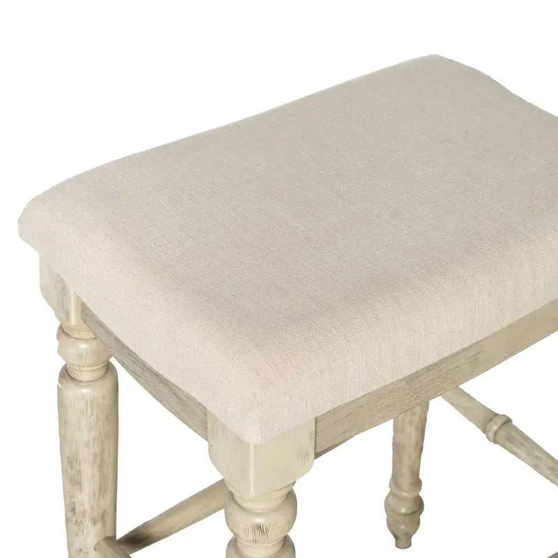 Backless Bar Stool with Turned Legs and Plush Curved Seat