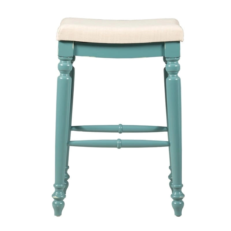 Backless Bar Stool with Turned Legs and Plush Curved Seat