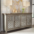 Wirebrushed Gray 4-Door Mirrored Accent Cabinet