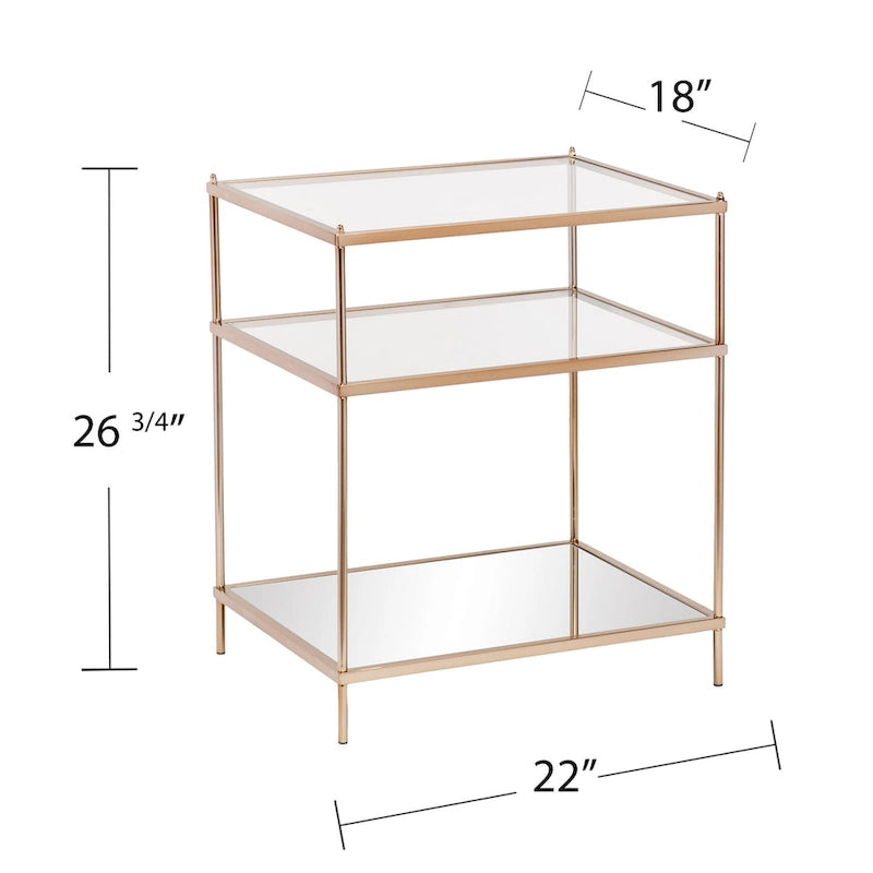 27 Gold Glass And Iron Square Mirrored End Table With Shelf - 22x18x26.75
