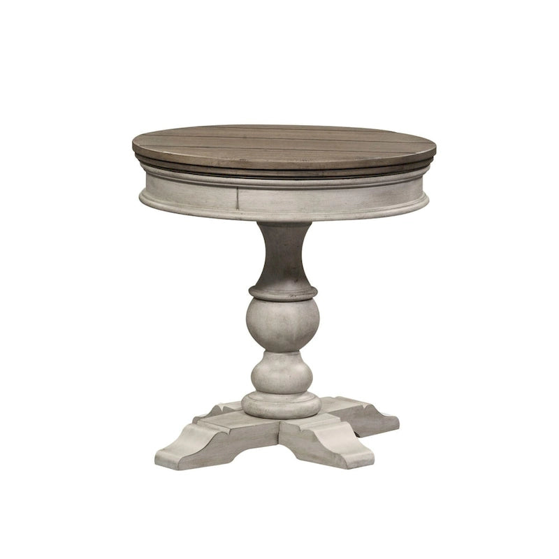 Antique White Round Pedestal Chair Side Table