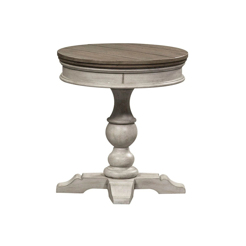 Antique White Round Pedestal Chair Side Table