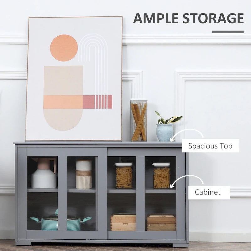 Modern Kitchen Sideboard with Sliding Glass Door and Adjustable Shelf