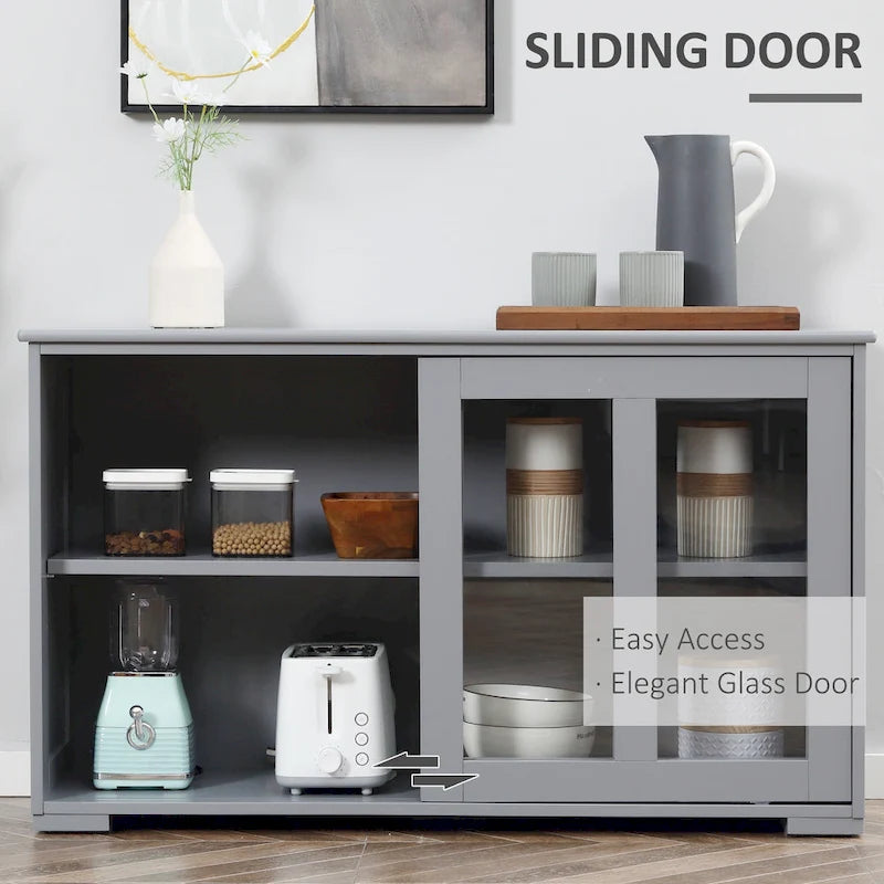 Modern Kitchen Sideboard with Sliding Glass Door and Adjustable Shelf