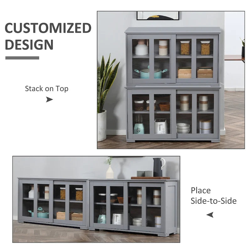 Modern Kitchen Sideboard with Sliding Glass Door and Adjustable Shelf
