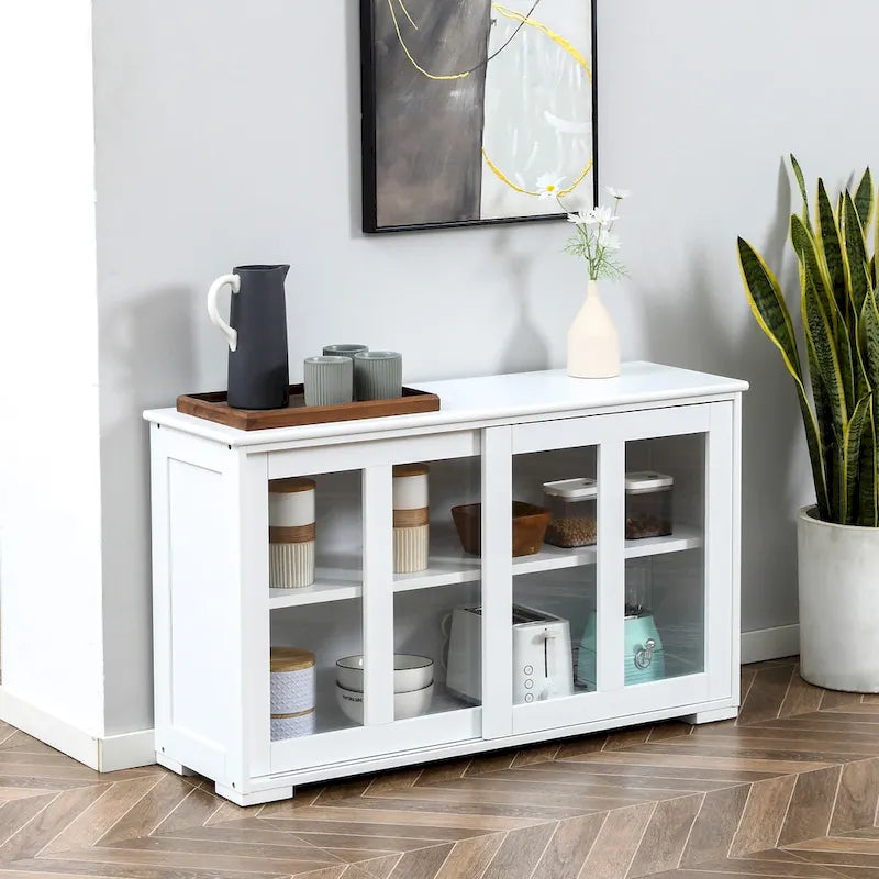 Modern Kitchen Sideboard with Sliding Glass Door and Adjustable Shelf