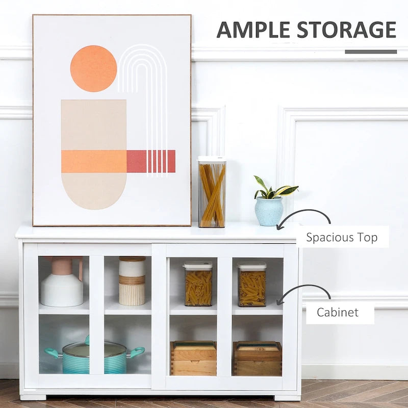 Modern Kitchen Sideboard with Sliding Glass Door and Adjustable Shelf