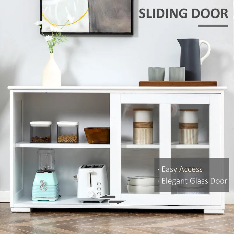 Modern Kitchen Sideboard with Sliding Glass Door and Adjustable Shelf