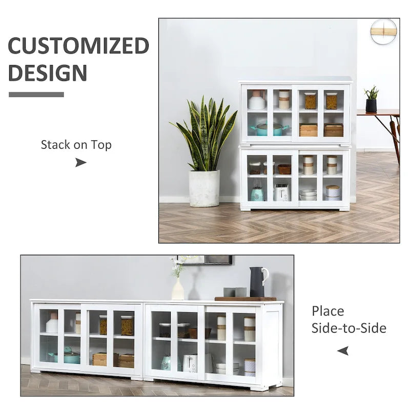 Modern Kitchen Sideboard with Sliding Glass Door and Adjustable Shelf