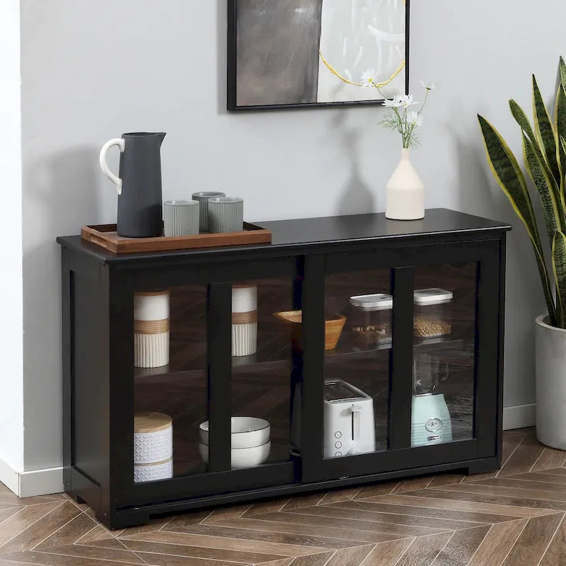 Modern Kitchen Sideboard with Sliding Glass Door and Adjustable Shelf
