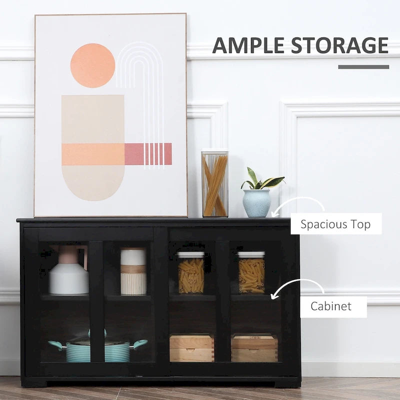 Modern Kitchen Sideboard with Sliding Glass Door and Adjustable Shelf