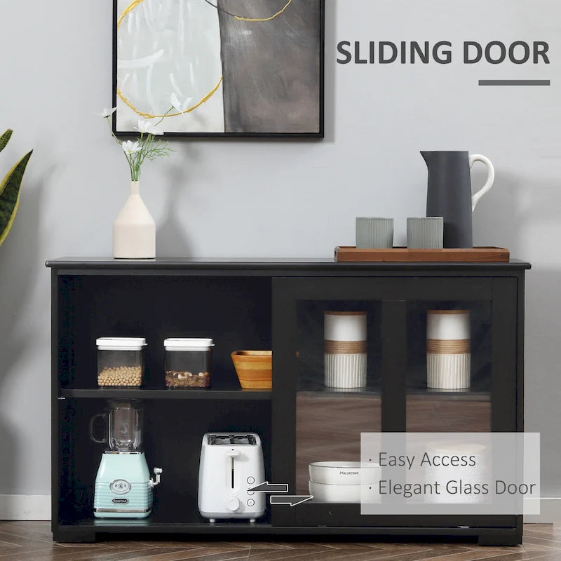 Modern Kitchen Sideboard with Sliding Glass Door and Adjustable Shelf