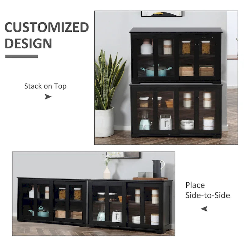 Modern Kitchen Sideboard with Sliding Glass Door and Adjustable Shelf