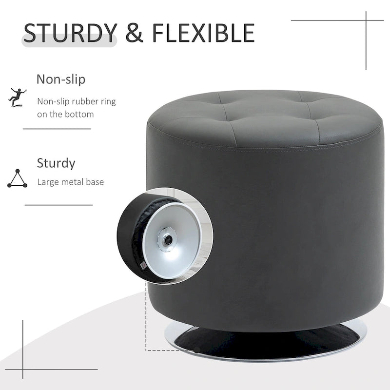 HOMCOM 360-deg Swivel Foot Stool Round PU Ottoman with Thick Sponge Padding and Solid Steel Base