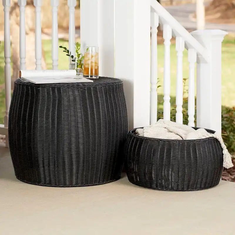 Handwoven Resin Barrel Side Table Storage Container