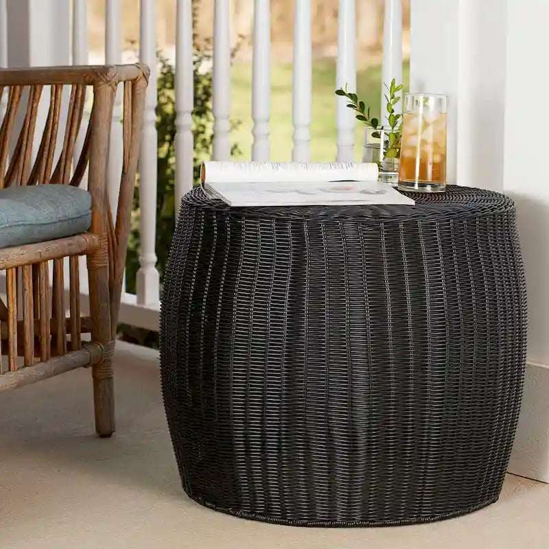 Handwoven Resin Barrel Side Table Storage Container