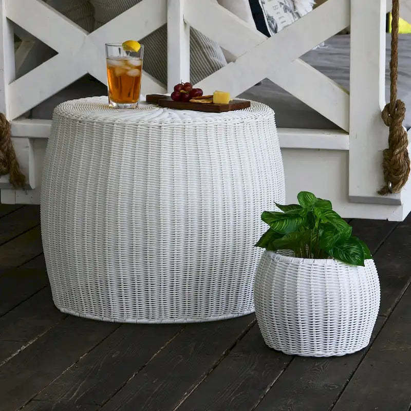 Handwoven Resin Barrel Side Table Storage Container