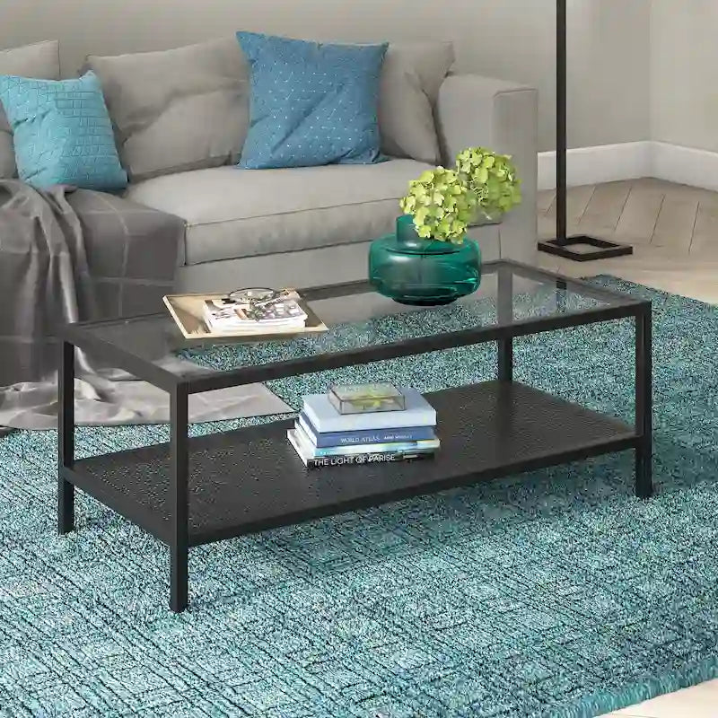 Rectangular Coffee Table with Perforated Metal Shelf