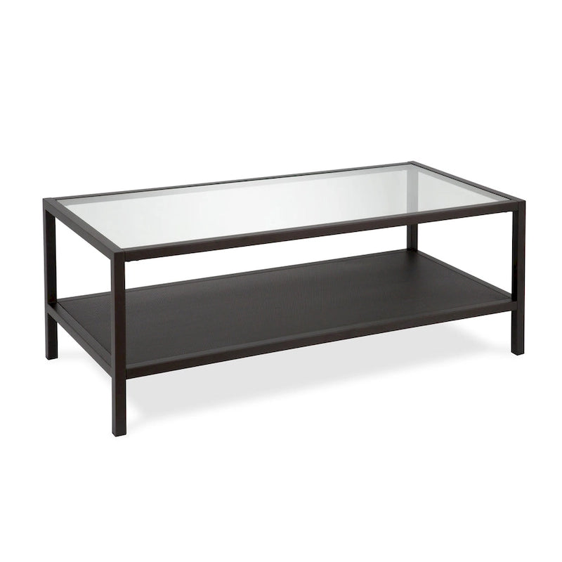Rectangular Coffee Table with Perforated Metal Shelf