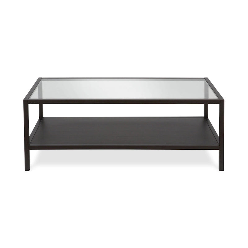 Rectangular Coffee Table with Perforated Metal Shelf