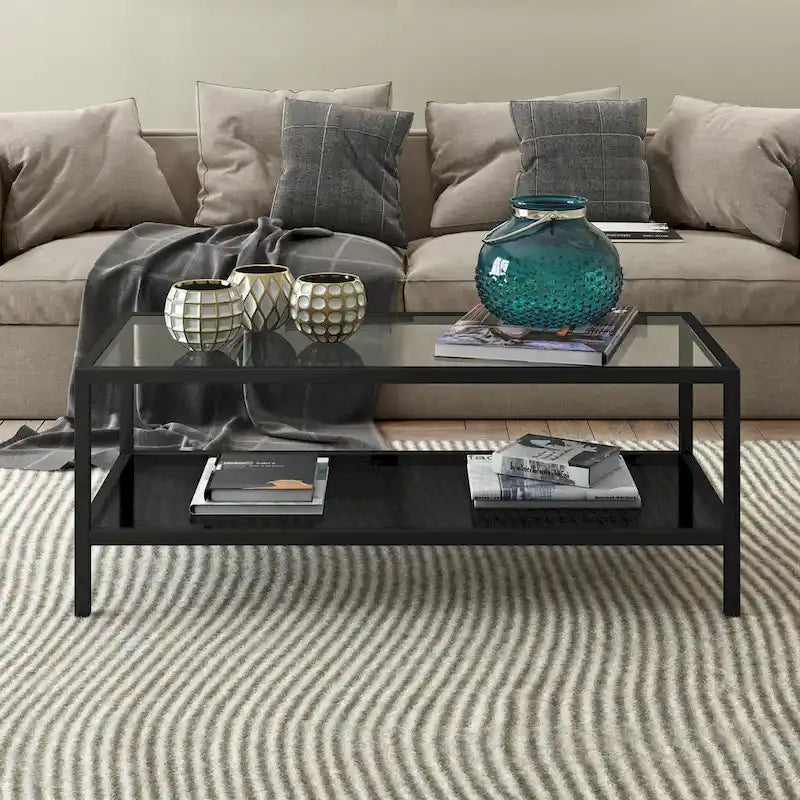 Rectangular Coffee Table with Perforated Metal Shelf