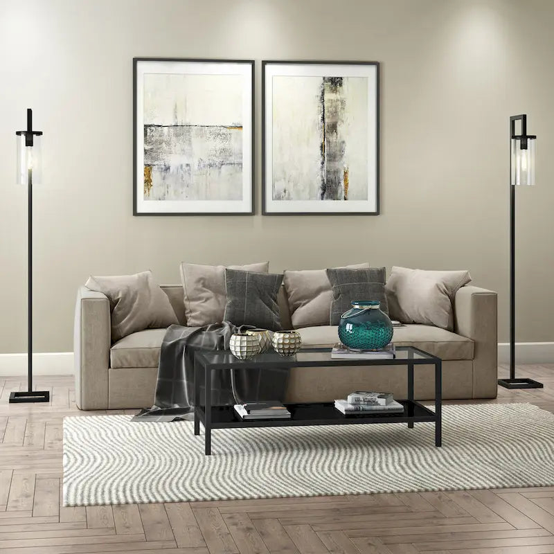 Rectangular Coffee Table with Perforated Metal Shelf