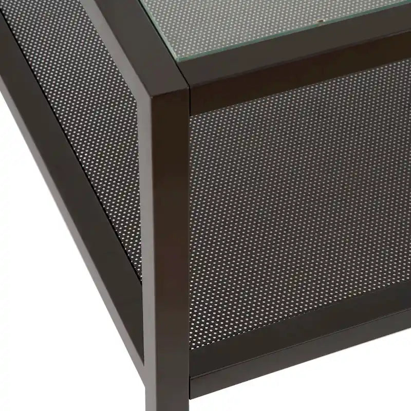 Rectangular Coffee Table with Perforated Metal Shelf