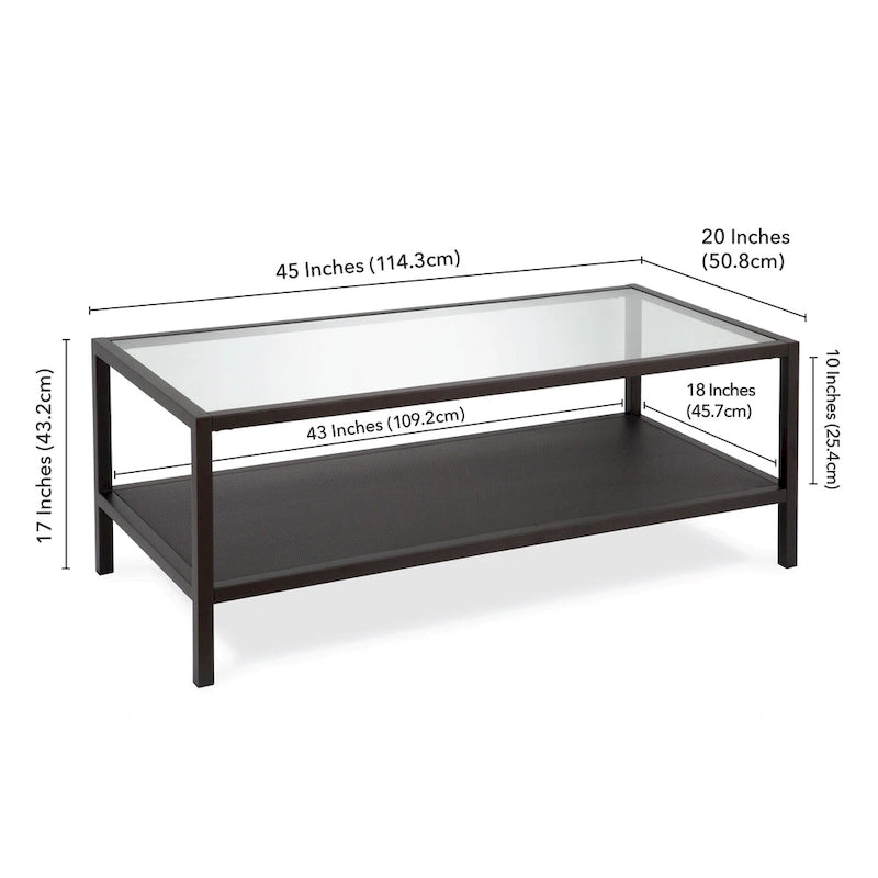 Rectangular Coffee Table with Perforated Metal Shelf
