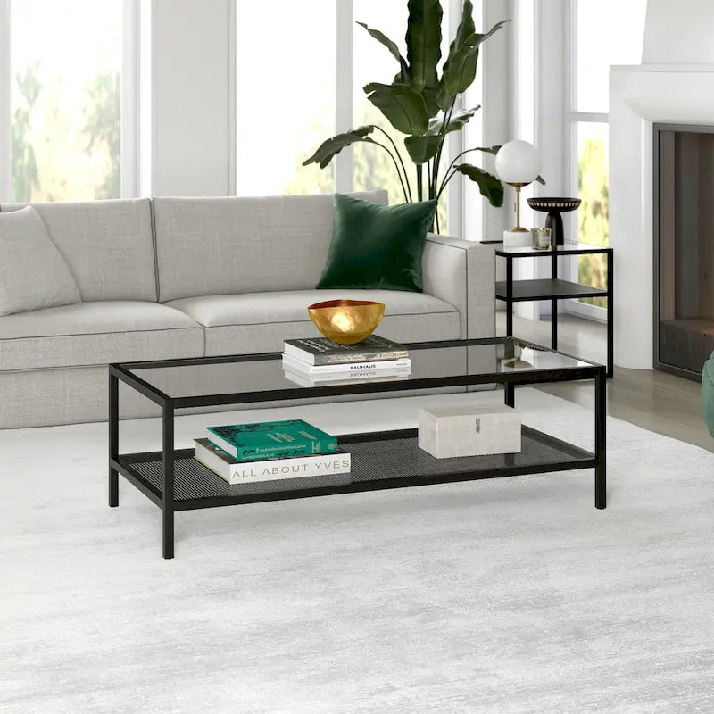 Rectangular Coffee Table with Perforated Metal Shelf