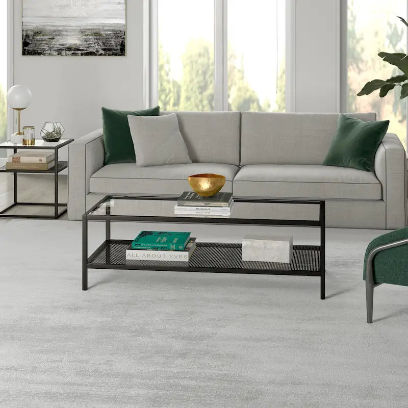 Rectangular Coffee Table with Perforated Metal Shelf