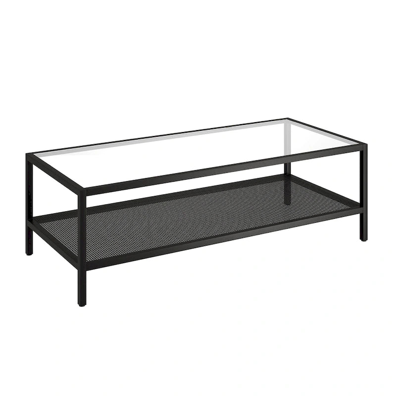 Rectangular Coffee Table with Perforated Metal Shelf