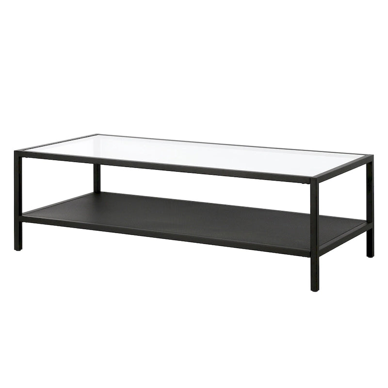 Rectangular Coffee Table with Perforated Metal Shelf
