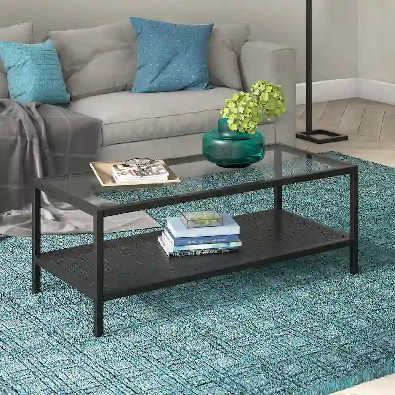 Rectangular Coffee Table with Perforated Metal Shelf